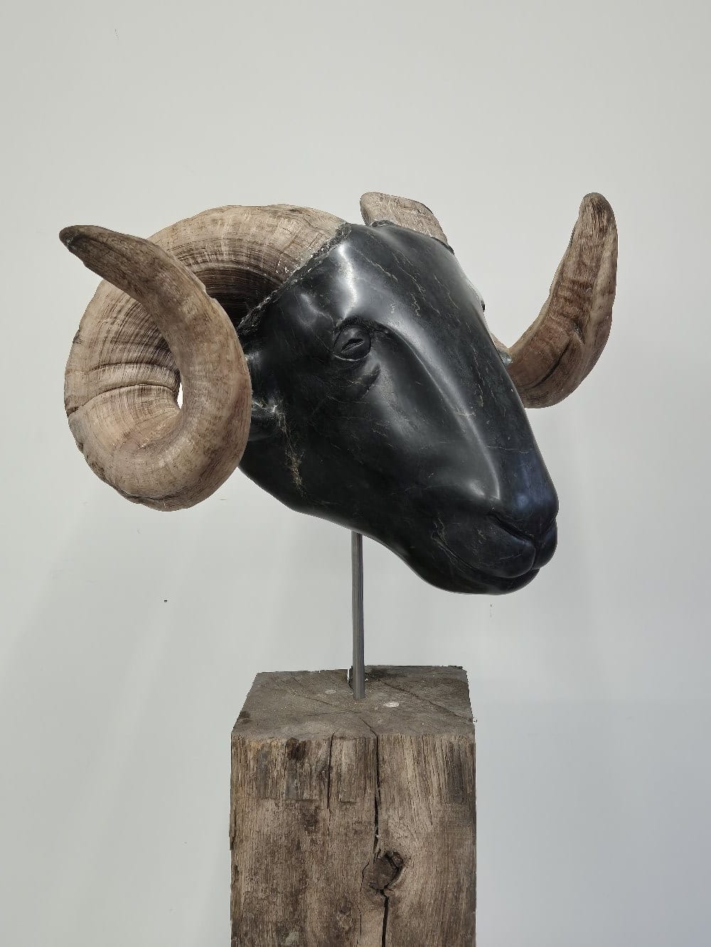 Beeld van een ram gemaakt met beeldhouwen uit steen